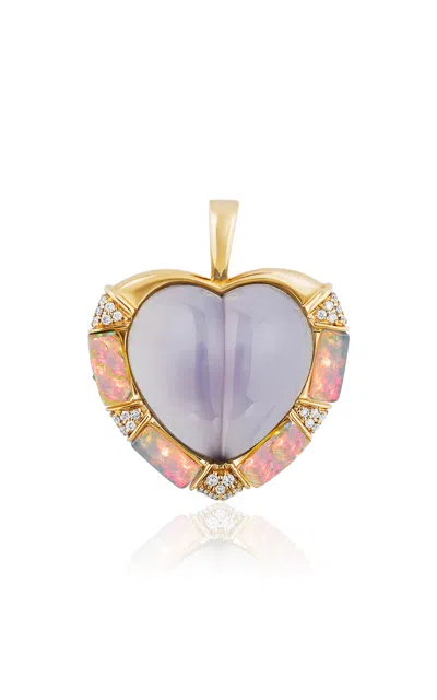 Mason And Books 14k Yellow Gold Chalcedony And Ethiopian Opal Heart Pendant In Blue