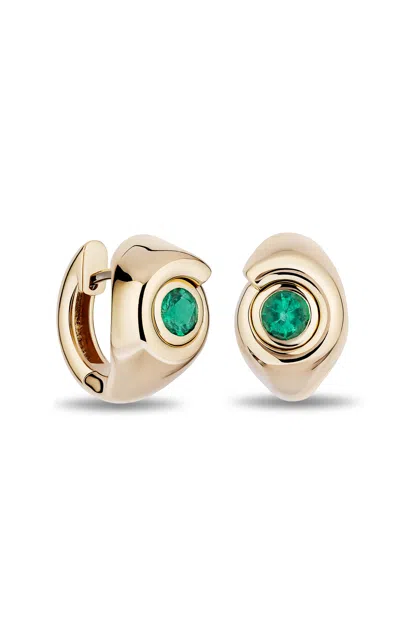 Mason And Books 14k Yellow Gold Nautilus Huggie Earringswith Emeralds In Gold