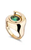 Mason And Books 14k Yellow Gold Oval Nautilus Ring With Emerald