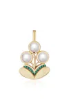 Mason And Books 14k Yellow Gold Pearl And Emeralds Pendant In Green