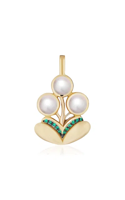 Mason And Books 14k Yellow Gold Pearl And Emeralds Pendant In Green