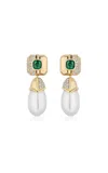 Mason And Books Scottie 14k Yellow Gold; Emerald And Pearl Earrings In Green