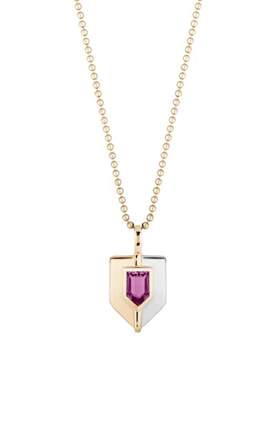 Mason And Books Sheild 14k Yellow And White Gold Rubalite Pendant In Pink
