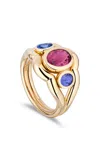 Mason And Books Slingshot 14k Yellow Gold Rubellite; Tanzanite Ring In Pink