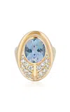 Mason And Books Small Love 14k Yellow Gold Diamond And Aquamarine Ring In Blue