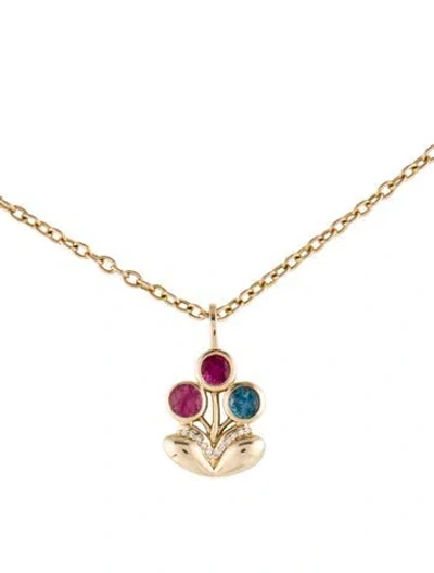 Pre-owned Mason And Books Tourmaline & Topaz Medium Bouquet Pendant Necklace, 16" In Multi