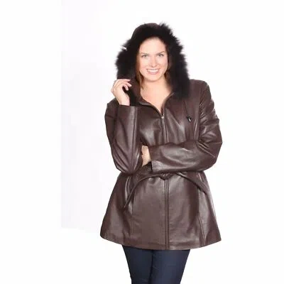 Pre-owned Mason & Cooper Women's Leather Jacket With Zip Out Hood In Brown