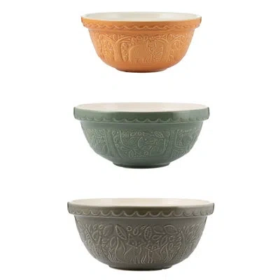 Mason Cash In The Forest 3 Piece Earthenware Mixing Bowl Set In Gray;yellow;teal
