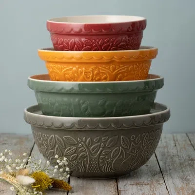 Mason Cash In The Forest 4 Piece Earthenware Mixing Bowl Set In Green;red;beige;orange