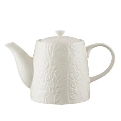 Mason Cash In The Forest Teapot, 34 Fl oz Stoneware Teapot With Woodland Embossed Design In White