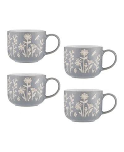 Mason Cash In The Meadow Set Of 4 Blue Daisy Mugs In Gray