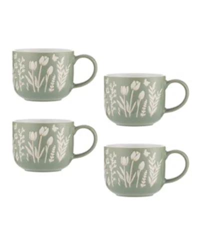 Mason Cash In The Meadow Set Of 4 Green Tulip Mugs