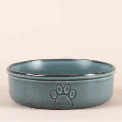 Mason Cash : Reactive Paw Pet Bowl - 7", 32oz - Blue Glaze, Dog Food-water Dish, Ceramic Stoneware, Microwave-d