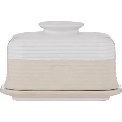 Mason Cash Rustic Charm Butter Dish, Covered Stoneware Butter Keeper In White