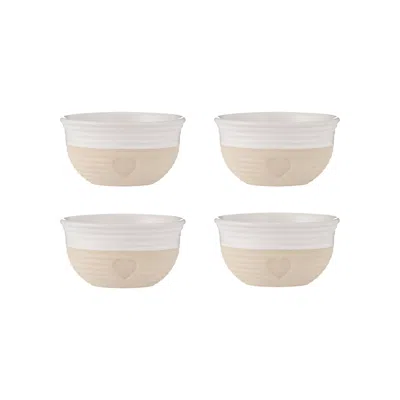 Mason Cash Rustic Charm Mini Bowl Set, 4 Stoneware Prep And Snack Bowls In White