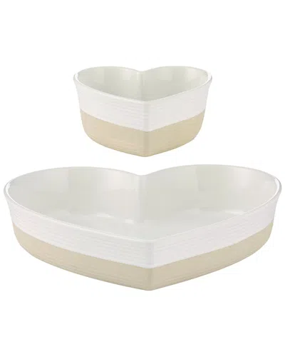 MASON CASH MASON CASH SET OF 2 RUSTIC CHARM HEART DISHES