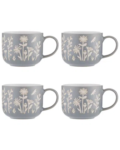 Mason Cash Set Of 4 In The Meadow Blue Daisy Mugs In Gray
