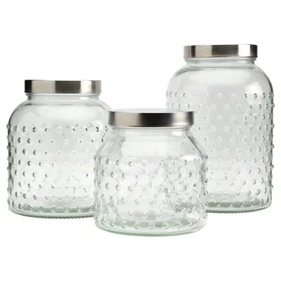 Mason Craft & More 3 Piece Hobnail Glass Canister Set With Airtight Stainless Steel Lids In Clear