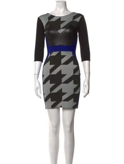 Pre-owned Mason Houndstooth Print Mini Dress In Black