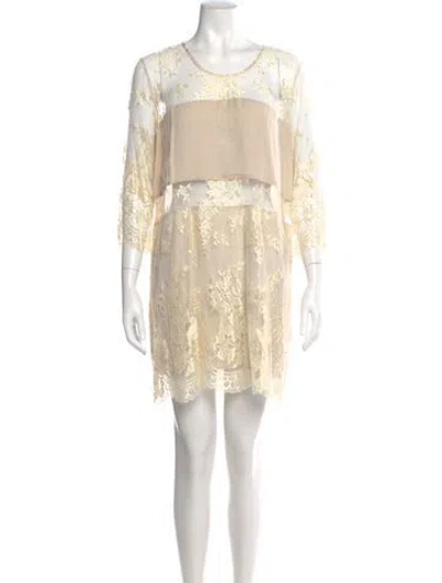 Pre-owned Mason Lace Pattern Mini Dress In Neutral