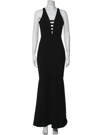 Pre-owned Mason Plunge Neckline Long Dress In Black