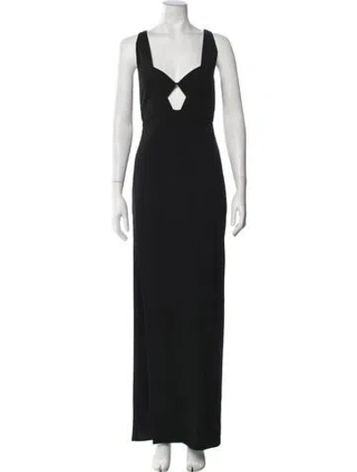 Pre-owned Mason Plunge Neckline Long Dress In Black