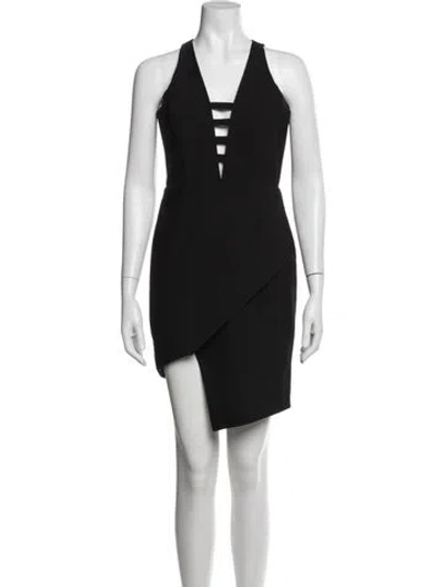 Pre-owned Mason Plunge Neckline Mini Dress In Black