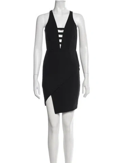 Pre-owned Mason Plunge Neckline Mini Dress In Black
