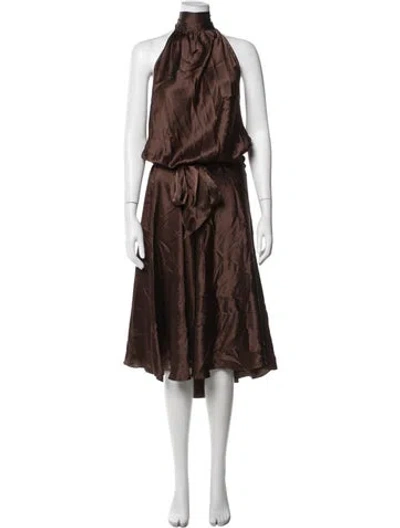Pre-owned Mason Silk Midi Length Dress In Brown
