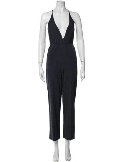Pre-owned Mason Striped Plunge Neckline Jumpsuit In Blue