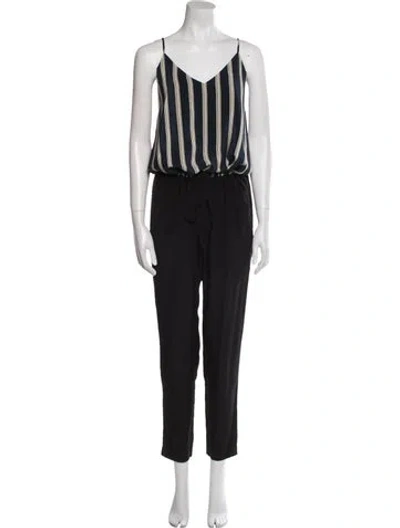 Pre-owned Mason Striped V-neck Jumpsuit In Black