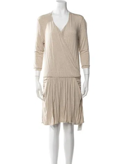 Pre-owned Mason V-neck Knee-length Dress In Neutrals