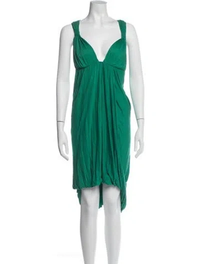 Pre-owned Mason V-neck Midi Length Dress In Green