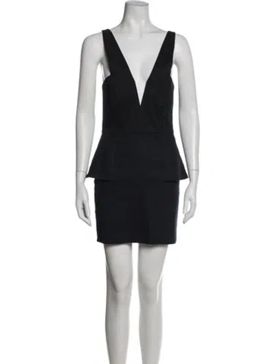 Pre-owned Mason V-neck Mini Dress In Black