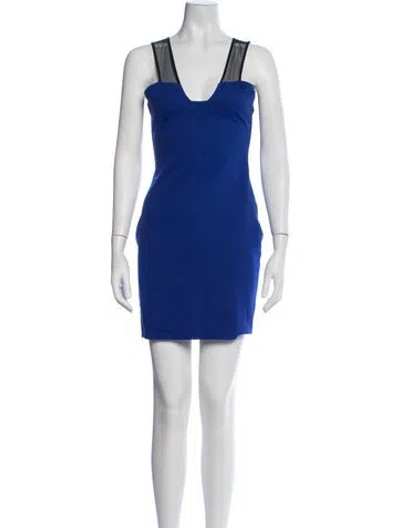 Pre-owned Mason V-neck Mini Dress In Black/blue