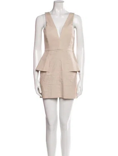 Pre-owned Mason V-neck Mini Dress In Neutral