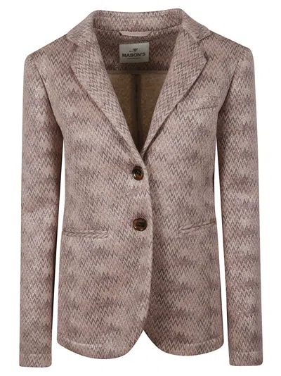 Mason's Beige Tailored Jacket With Zigzag Pattern In Gold