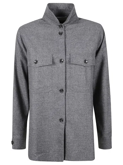 Mason's Boxy High-collar Jacket With Textured Fabric In Gray