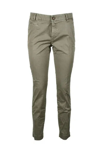 Mason's Cotton Stretch Trousers With Slim Fit And Fresh Green Shade In Gray