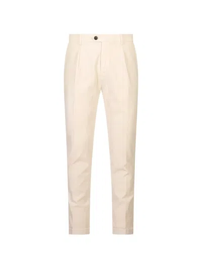 Mason's Osaka 1 Pince Pleated Trousers In White