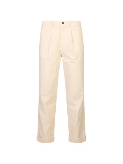 Mason's Pinces Pleated Turn-up Trousers In Neutral