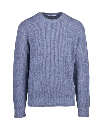 Masq Blue Cotton Linen Men Crew Sweater