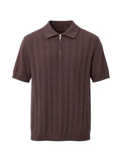 Masq Cable-knit Zip-fastening Polo Shirt In Brown
