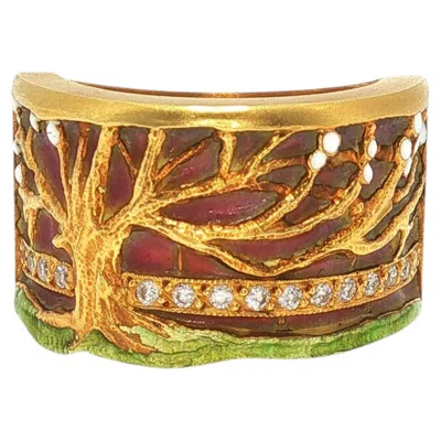 Pre-owned Masriera 18k Gold Plique-a-jour Diamond Ring In Multiple