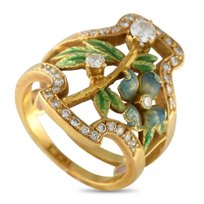 Masriera 18k Yellow Gold 0.45ct Diamond And Enamel Floral Ring Ms12-061025