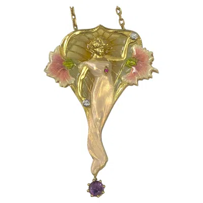 Pre-owned Masriera Art Nouveau Gold Enamel And Gem Set Pendant Brooch In Multi