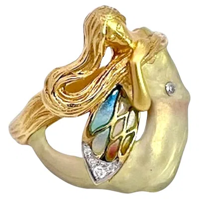 Pre-owned Masriera Art Nouveau Mermaid Enamel Ring, 18k Gold, Diamonds, Spain In Multi