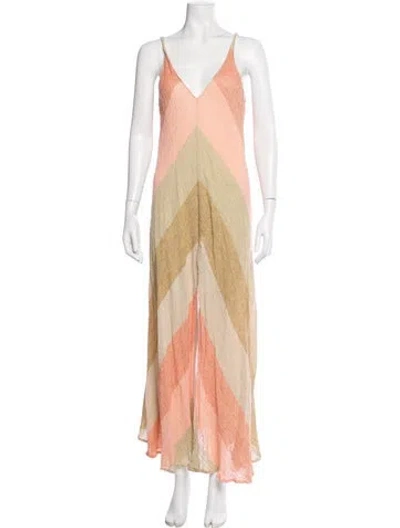 Pre-owned Masscob Colorblock Pattern Long Dress In Orange