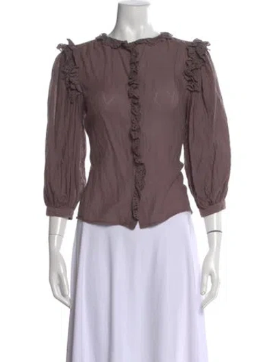 Pre-owned Masscob Crew Neck Three-quarter Sleeve Blouse In Brown