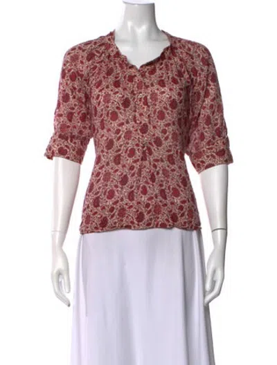 Pre-owned Masscob Floral Print Crew Neck Top In Red
